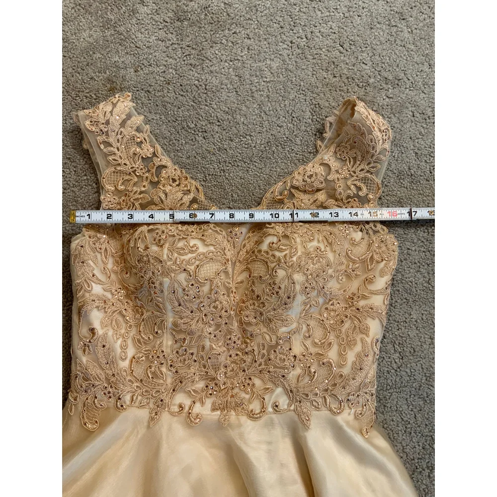Ed Young Woman's Dress Bodice Size L Beige Gold Beading Detail Babydoll Girlhood